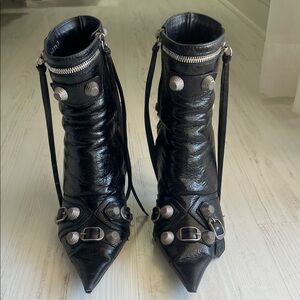 Balenciaga Black Ankle Boots with Silver Buckles